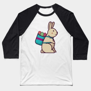 cute easter bunny with colorful eggs in basket backpack Baseball T-Shirt